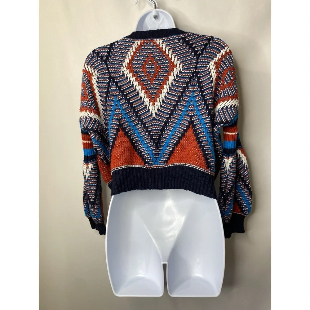 Womens Aztec Chunky Knit Sweater Measures Medium Cropped Fall Artsy Street wear